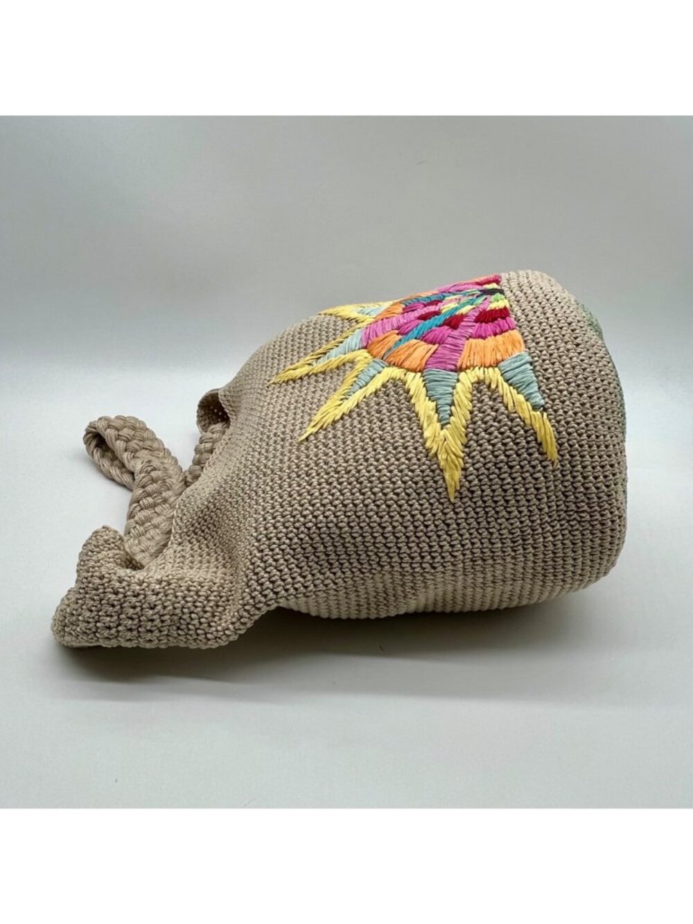 The Sak Tan Crocheted Crossbody Bag with Multicolor Sunburst Embroidery - Picture 3 of 10
